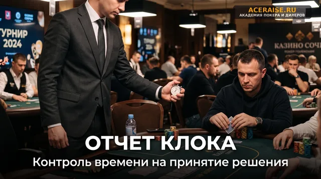 Контроль времени и затяжка игры: как дилеру фиксировать «тайм-аут» и действовать при объявлении «клок» (Clock)