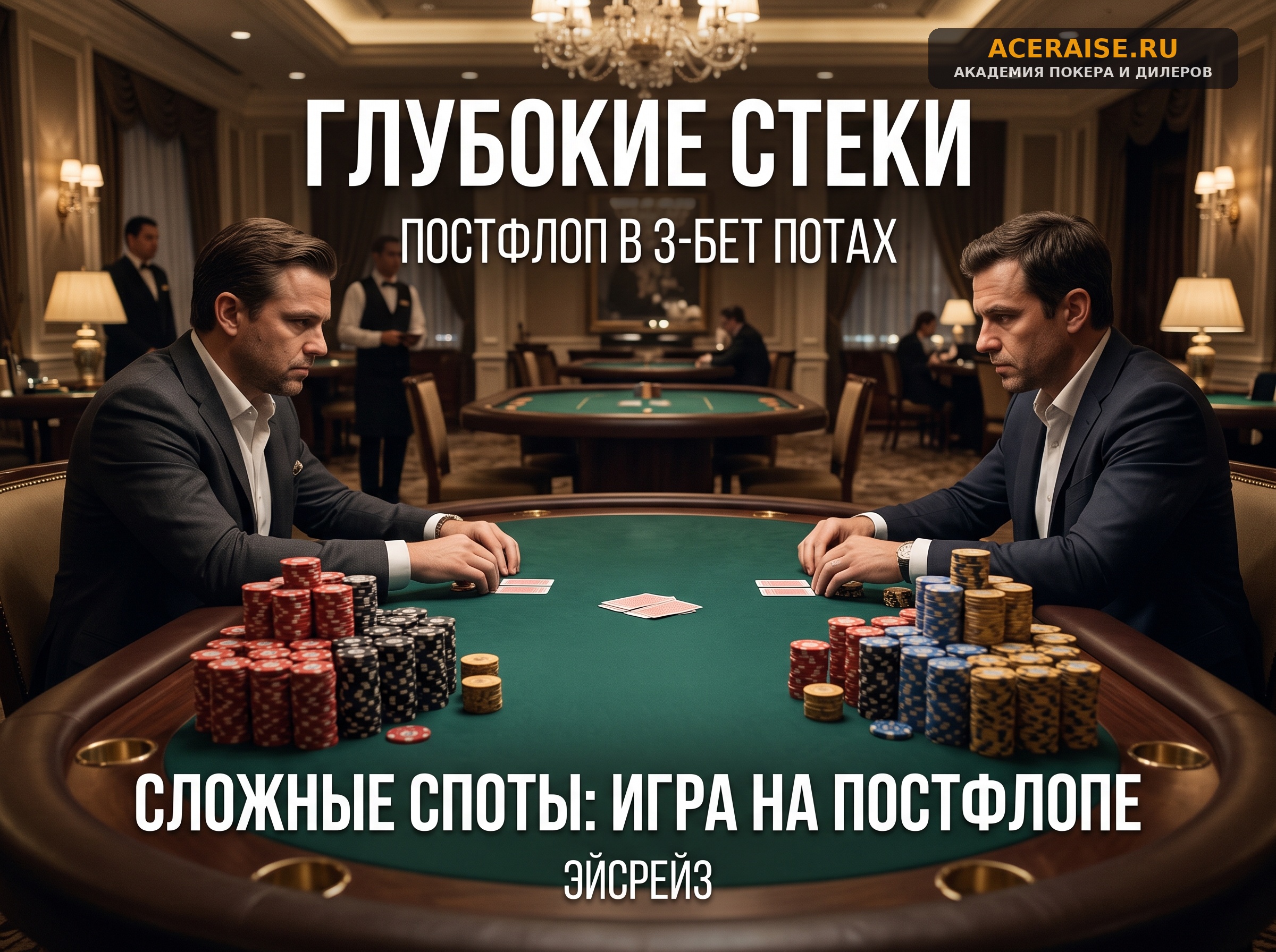 Сложные споты: игра на постфлопе в 3-бет и 4-бет банках в глубоких стеках 150bb+
